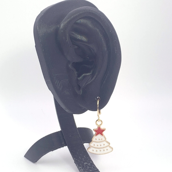 White Christmas Tree Earrings - Picture 3 of 5